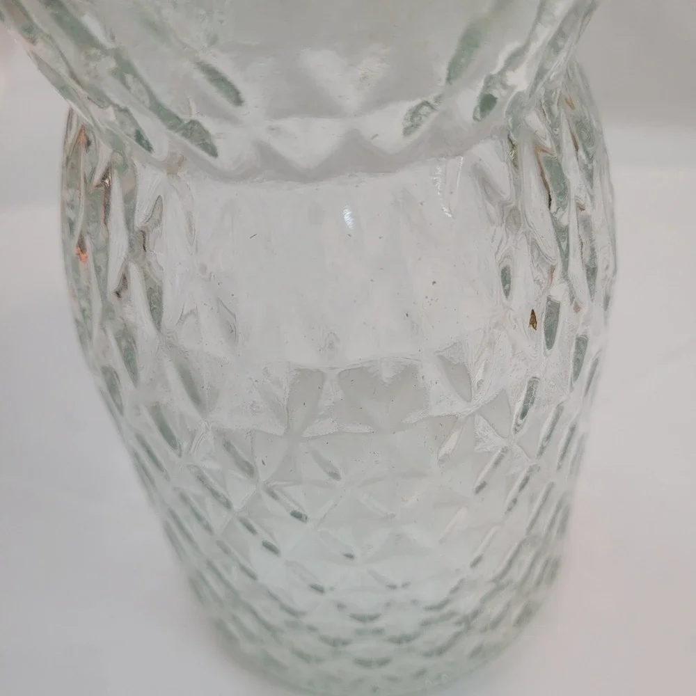 Vintage Glass Vase Diamond Point Textured Clear Flared Rim 7 Inch Decor